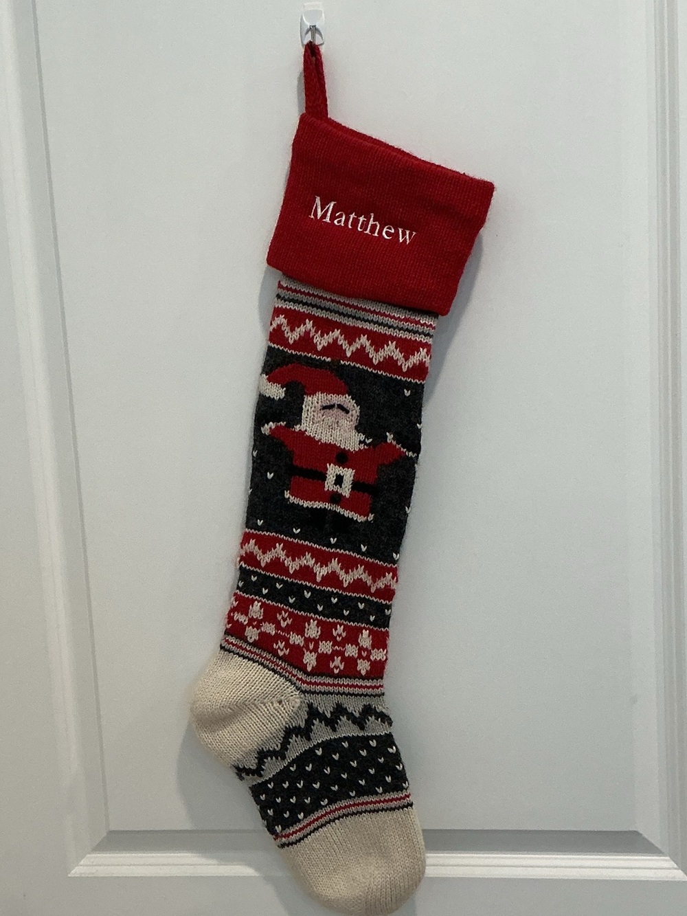 Pottery Barn Natural Fair Isle Santa Christmas Stocking monogram Matthew
